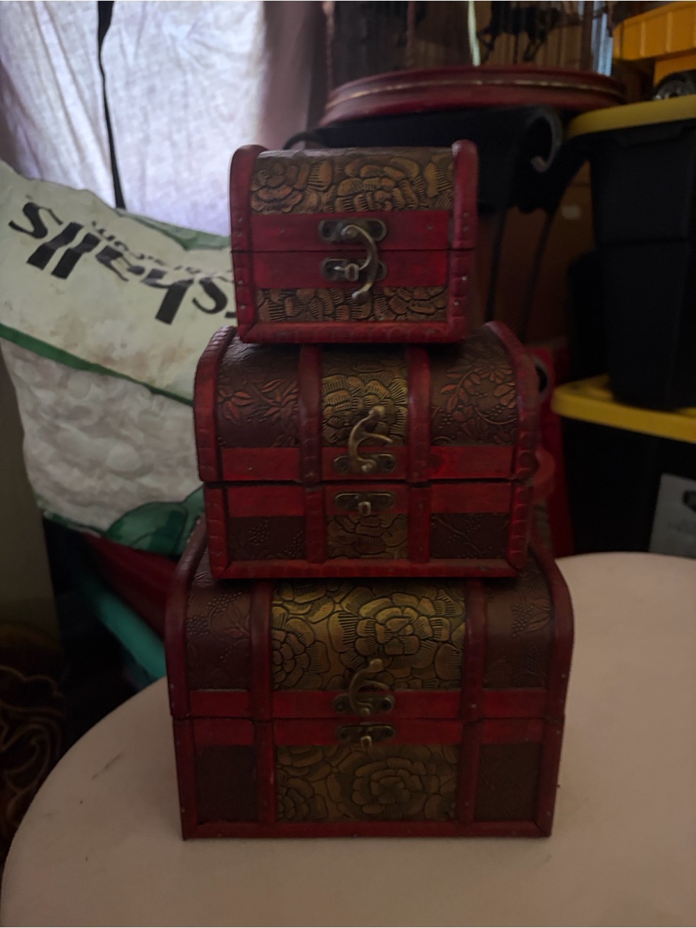 Amazon Red and Gold Embossed Nesting Jewelry Boxes